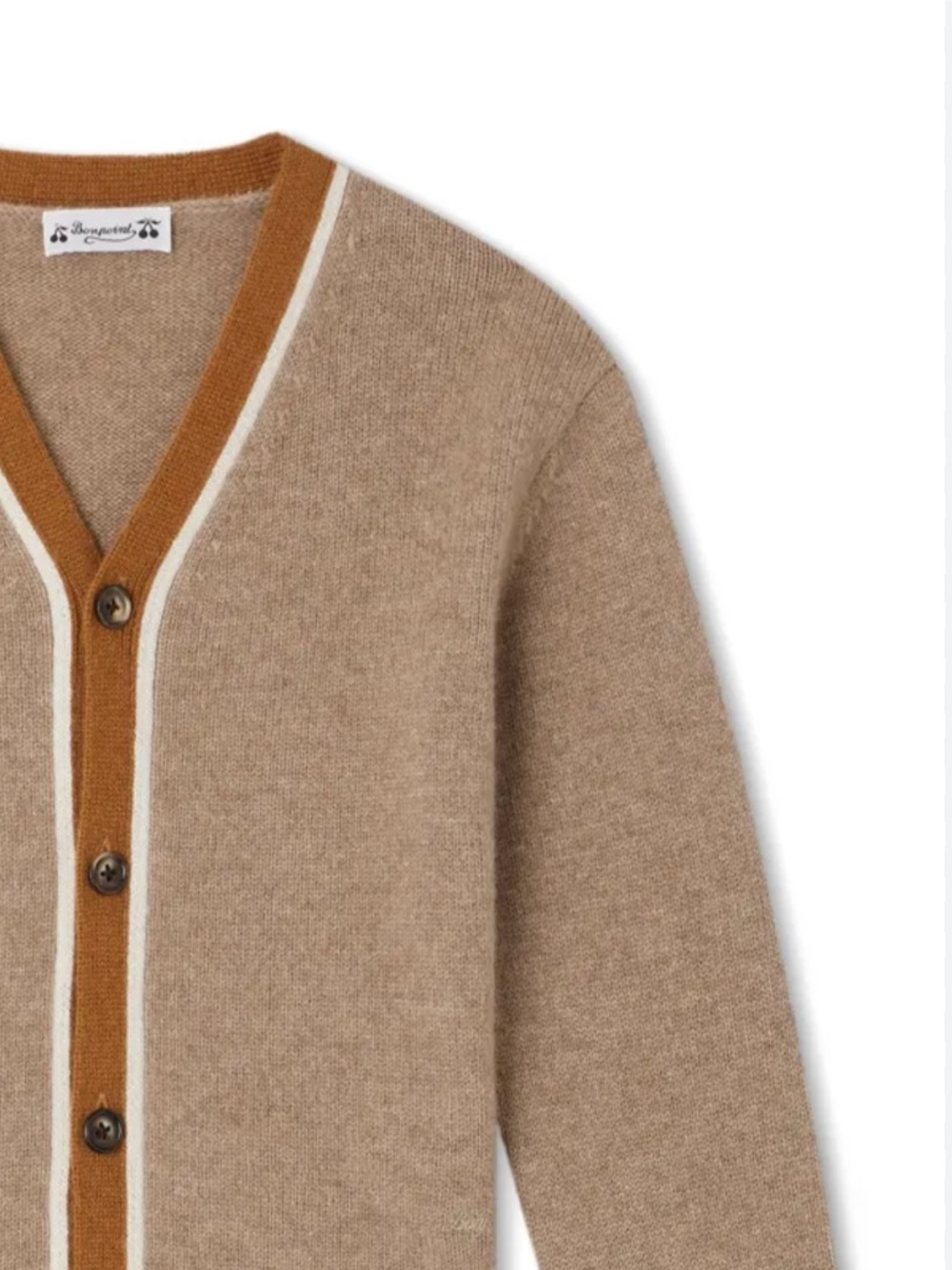 BONPOINT BOYS Neutral Beige Cardigan with Tan Trim